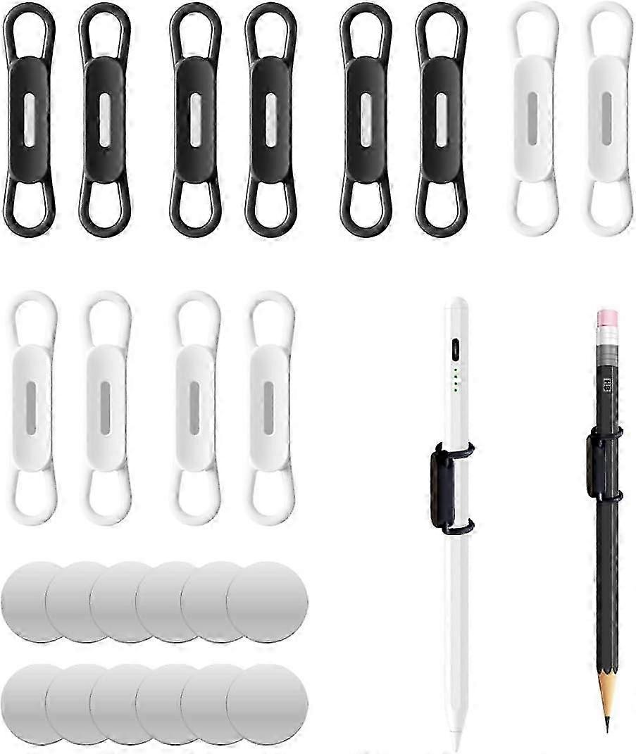 Magnetic pen holders set of 12 silicone adjustable white-6 black-6