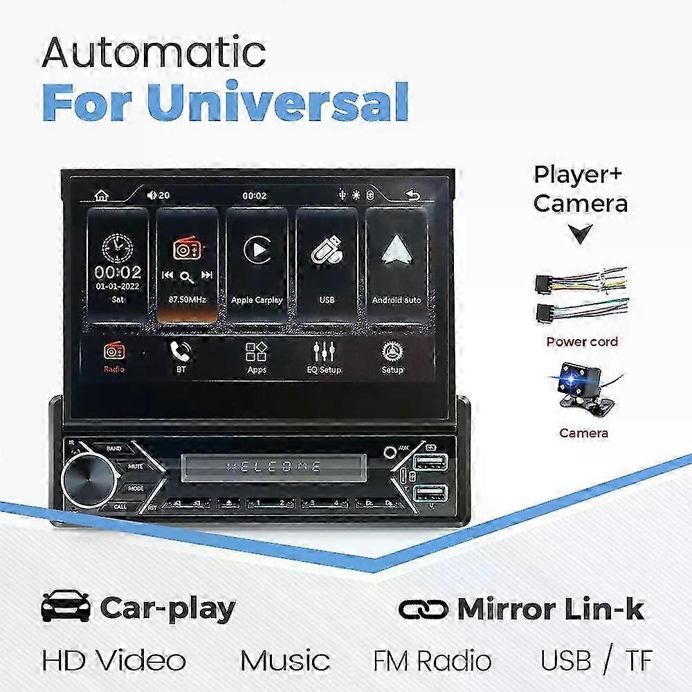 7-inch 1din Manual Auto Retractable Screen MP5 Player Universal Car Radio for Certain Brands with Carplay Android Auto GPS Navigation FM BT