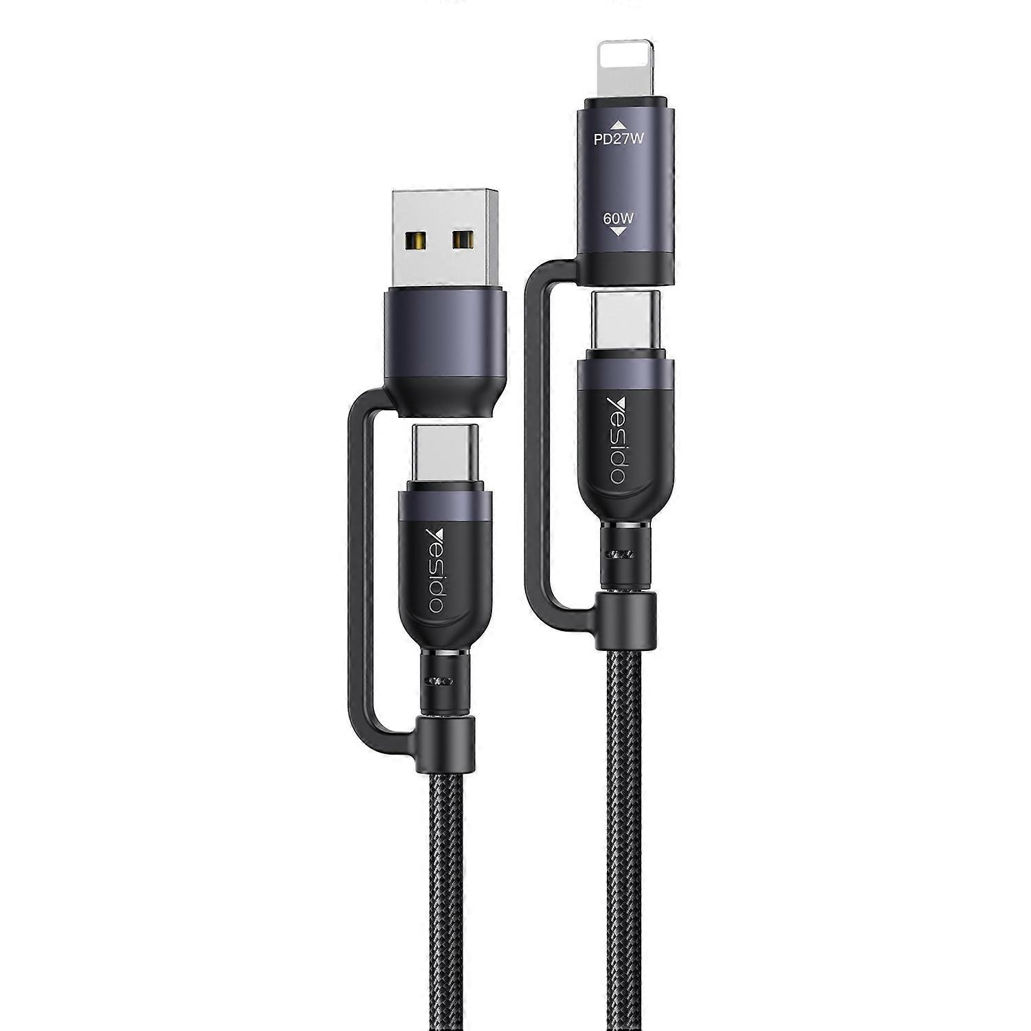 YESIDO CA200 4 in 1 Charging Cable USB/Type-C to Type-C/8-Pin Braided Data Cord