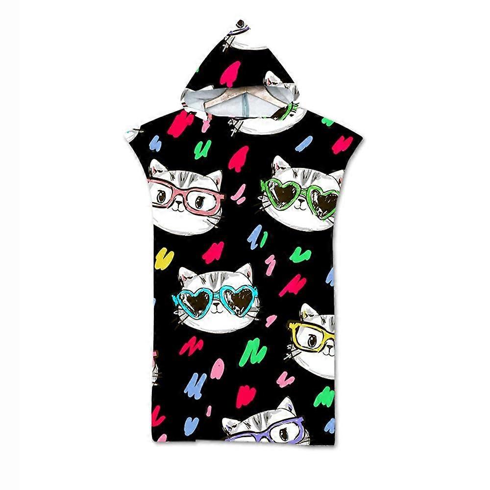 Hooded Beach Towel for Adults, Cat Pattern Surfing Bathrobe, One Size Fits All, Waterproof Rain Cover, Soft Material