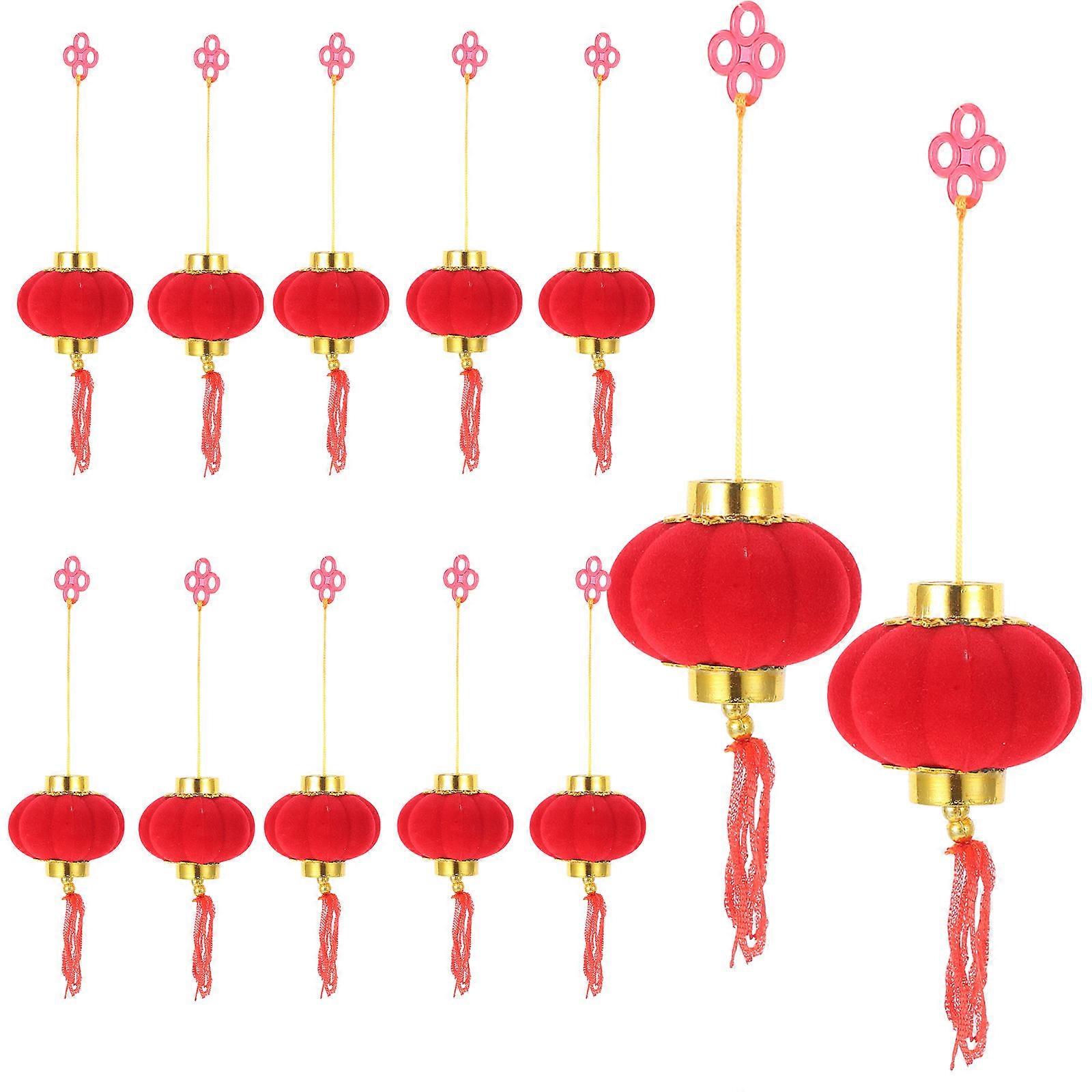 Spring Festival Pendant Small Lanterns Ornaments For Birthday Celebrations Traditional Design Flocking Cloth 25Pack