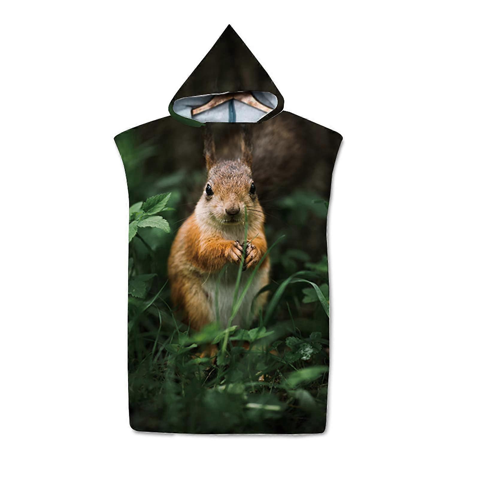 Beach Bath Poncho, 3D Squirrel Towel with Hood, Ultralight, QuickDrying (Green)