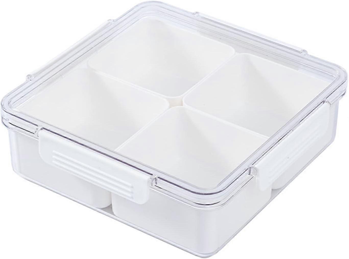 White Square Plastic Divided Serving Tray with Lid, 4 Compartments Snack Tray Serving Platter