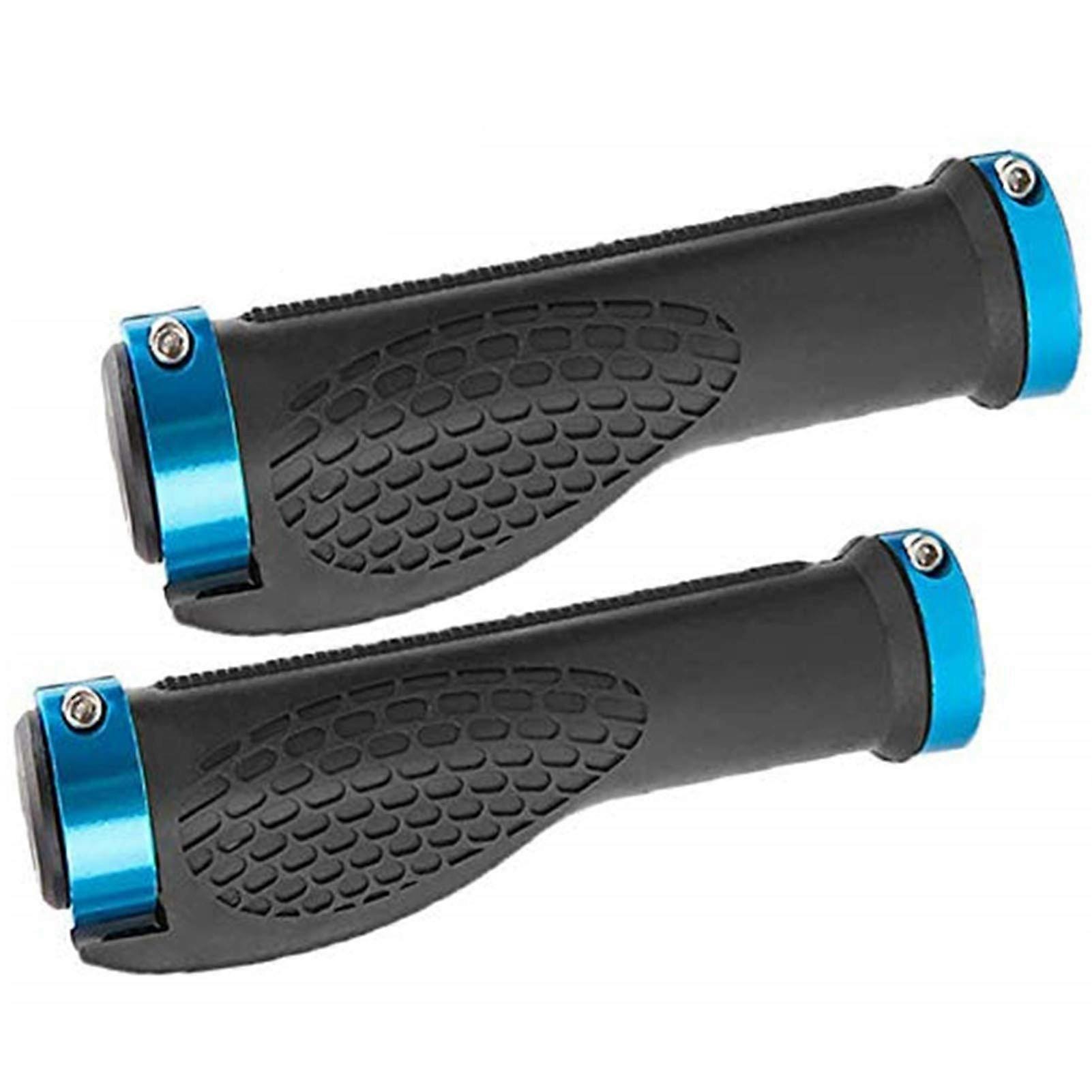 Bike Handlebar Grips, Ergonomic Aluminium Double Lock-On for MTB, BMX, Folding Bikes, 20-25 mm Diameter, Blue