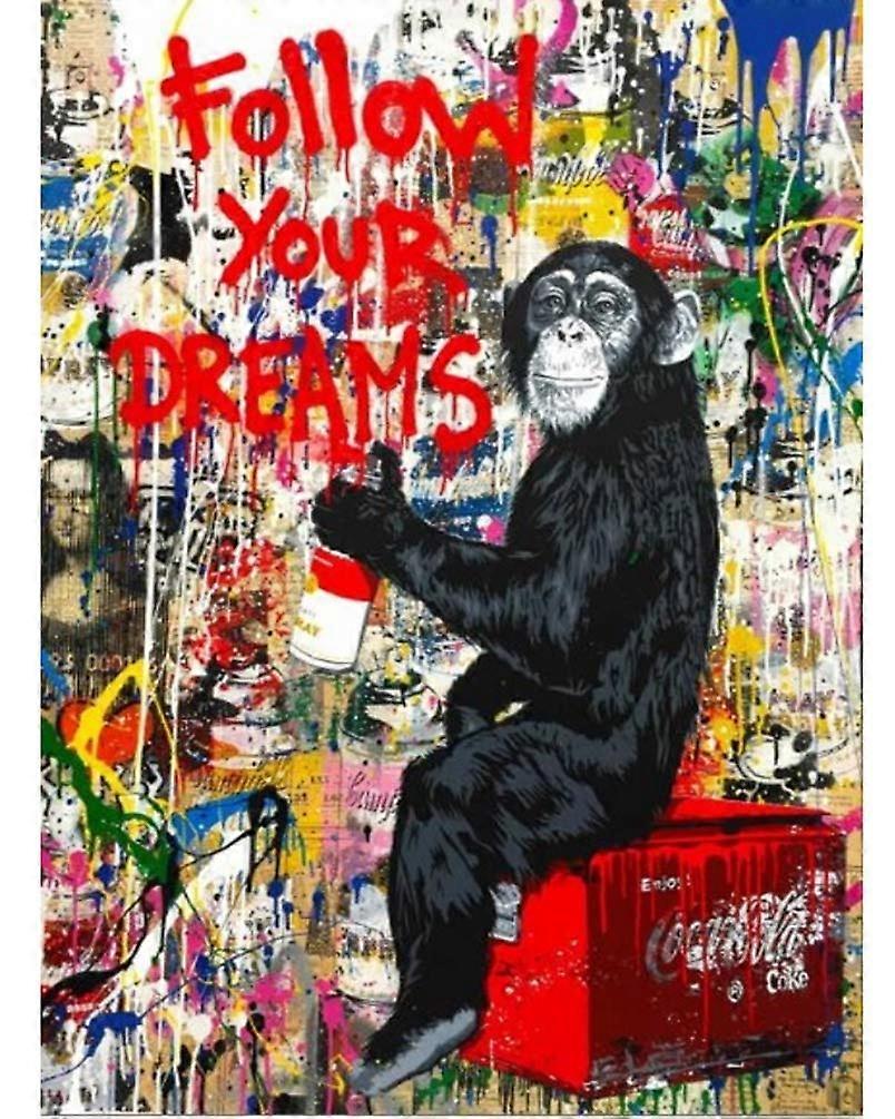 Painting by Numbers for Children and Adults - DIY Pre-Printed Canvas Graffiti Chimpanzee 16x20 Inch Hand Painted Oil Home Decor