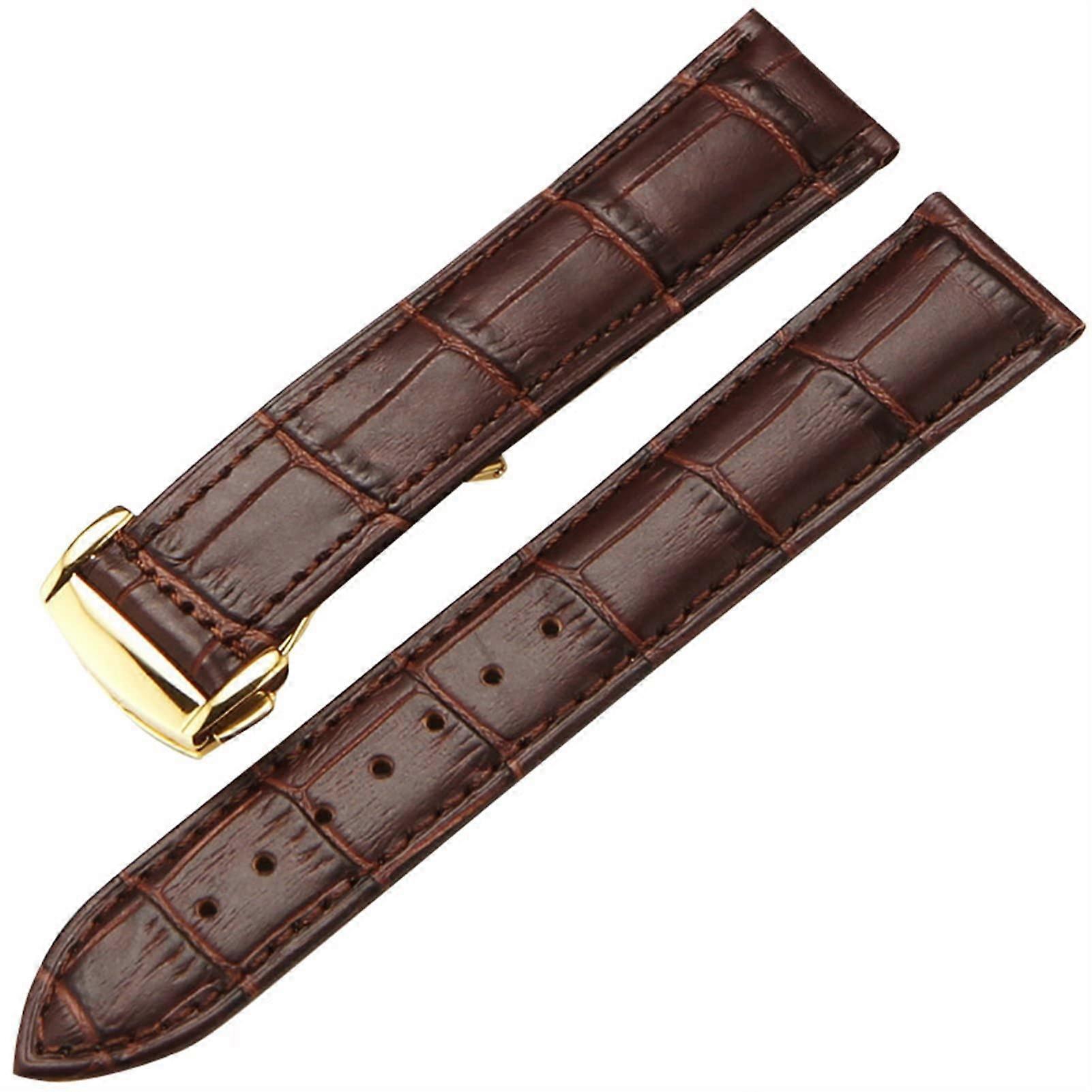 Leather Watch Strap for Omega Watch Seamaster 19mm 20mm 22mm Deployment Clasp Black/Brown Braun, Gold 18 mm