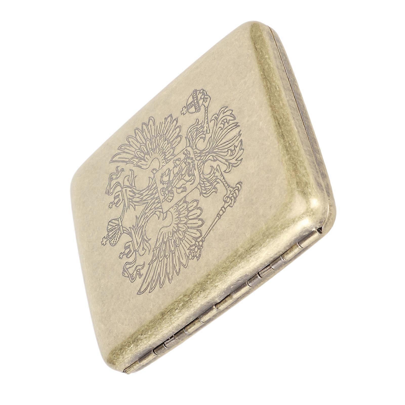 Metal Cigarette Case Box Retro Double Sided Spring Clip Open Pocket Holder for 20pcs Cigarette Double Headed Eagle 