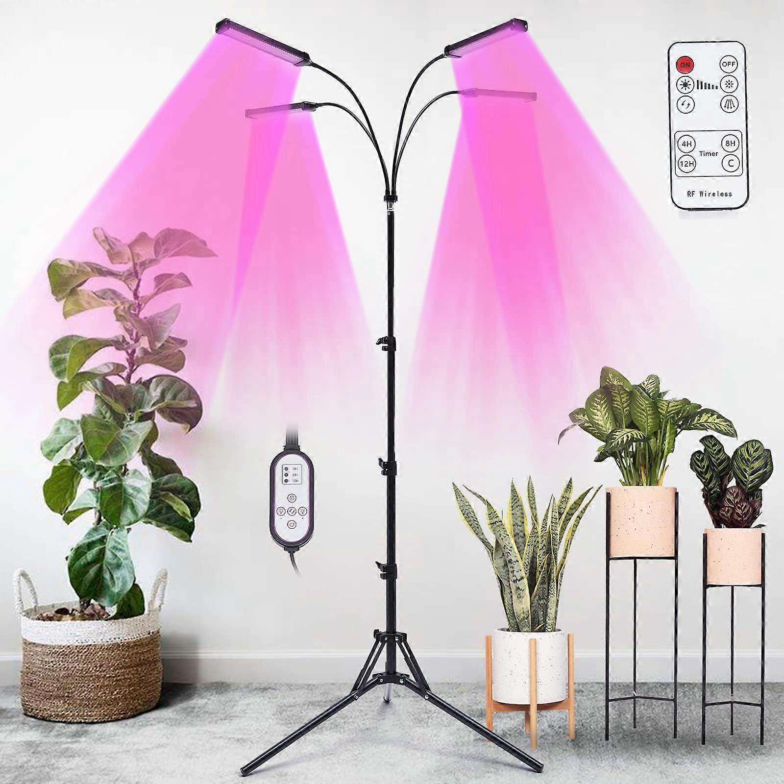 4head LED plant lamp with 420 LEDs, featuring 4/8/12hour auto timer, 3 adjustable light modes, full spectrum grow light for indoor garden plants.