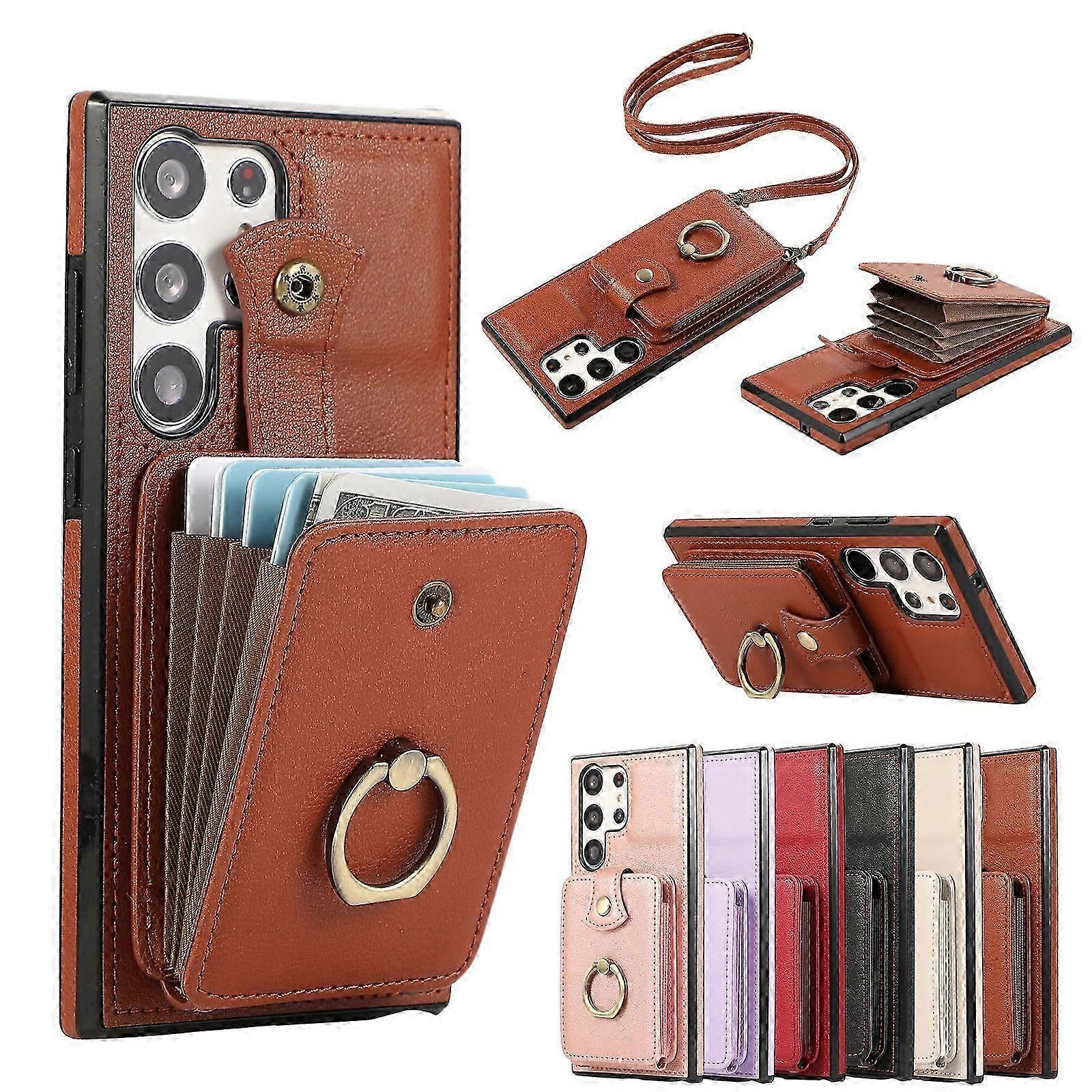2 in 1 Wallet Case Compatible with Samsung Galaxy S24 Series, Magnetic Closure Purse Case with Rotation Ring Stand, Card Slots Holder, Lanyard Crossbo