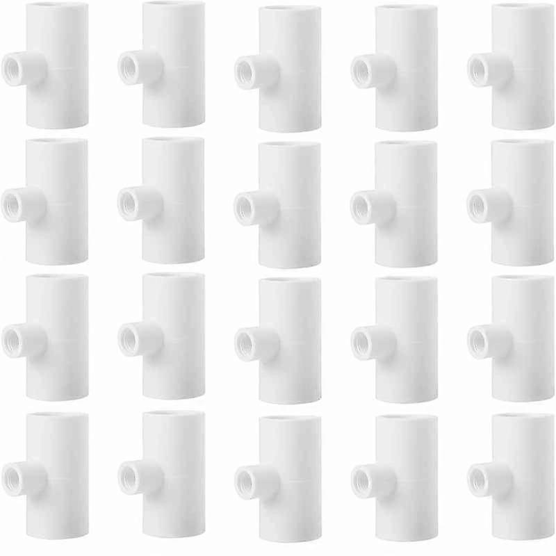 20 Pcs Chicken Waterer Tees, Poultry Tees, 1/2" Plastic Pipe PVC Tee Fittings with Thread