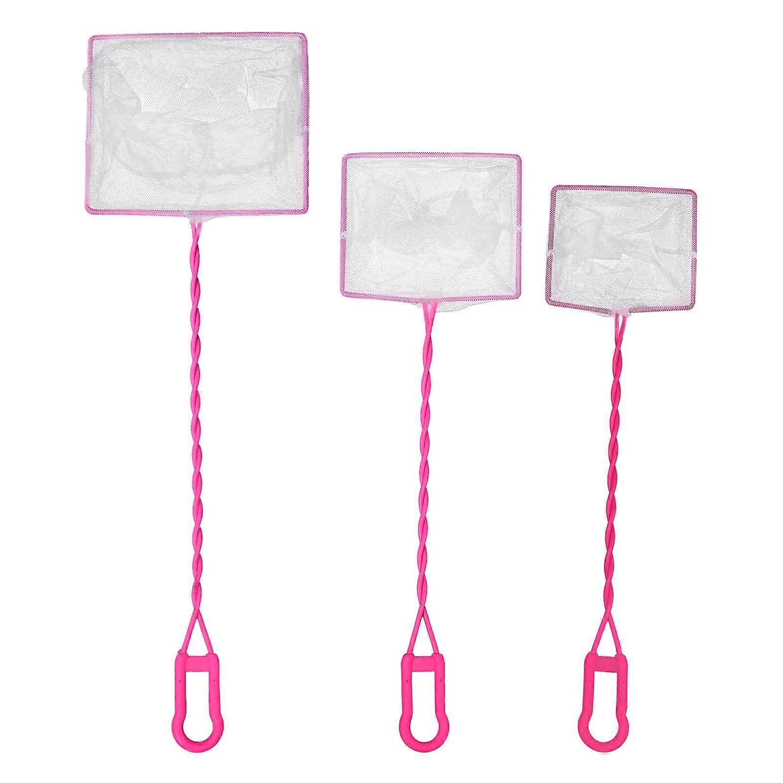 Practical Handheld Scoop Net with Firm Sturdy Handle and Fine Mesh for Aquarium Fish Tank Pink 3 Pcs