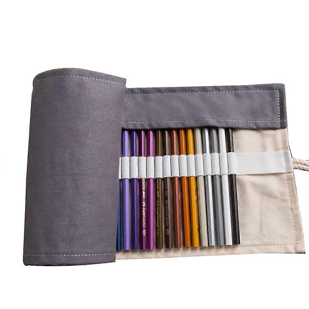 Dark Grey Canvas Rolling Pencil Holder with 36 Slots for Pens and Markers Large Capacity Portable Storage Organizer