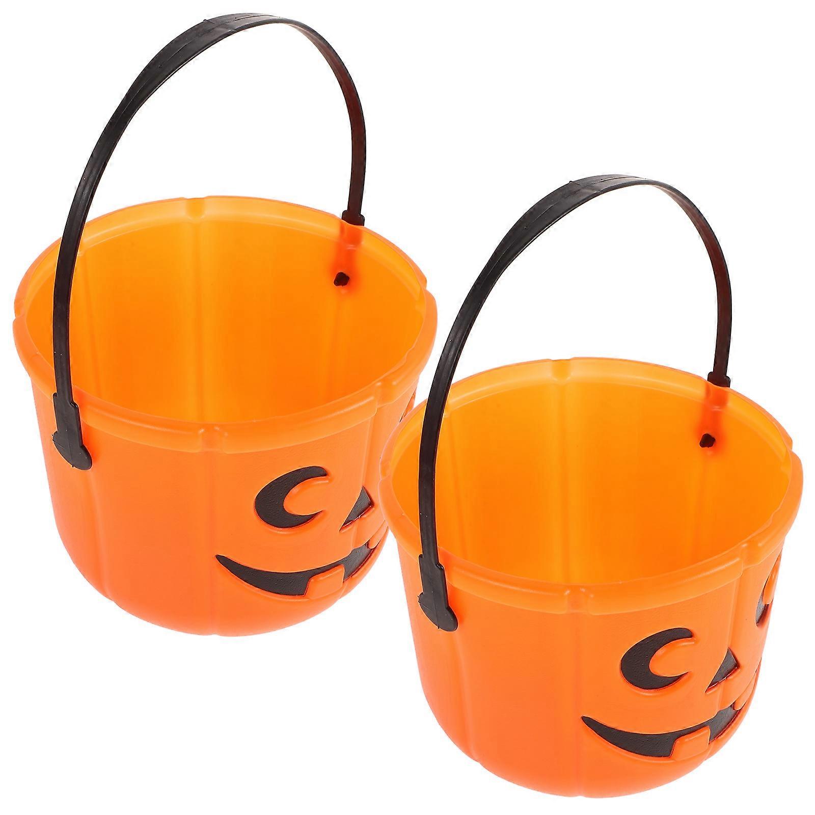 Light Up Pumpkin Bucket Portable Halloween Treat Container For Decorations Low Power Consumption 2Pcs