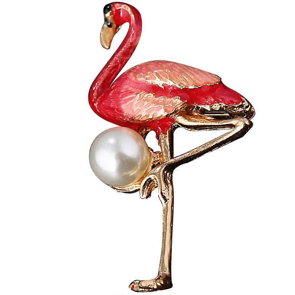 Chic Flamingo Enamel Brooch Pin with Pearl Accent, Durable Alloy Accessory for Women's Dresses, Sweaters, Hats, and Scarves