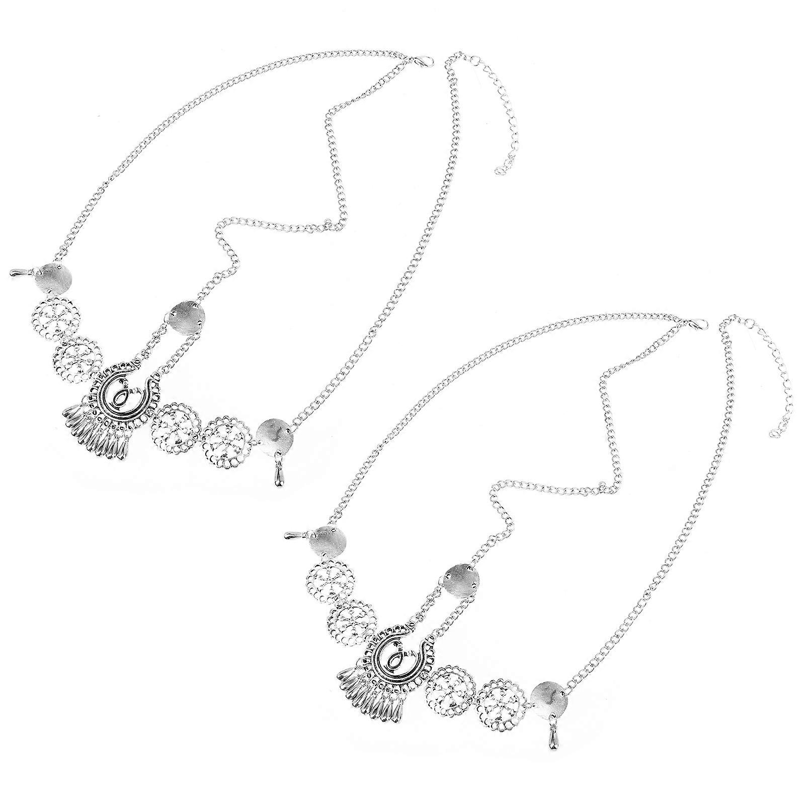 Tassel Hair Chains Bohemian Style Head Chain Silver Drop Shape Stable Wear 2Set