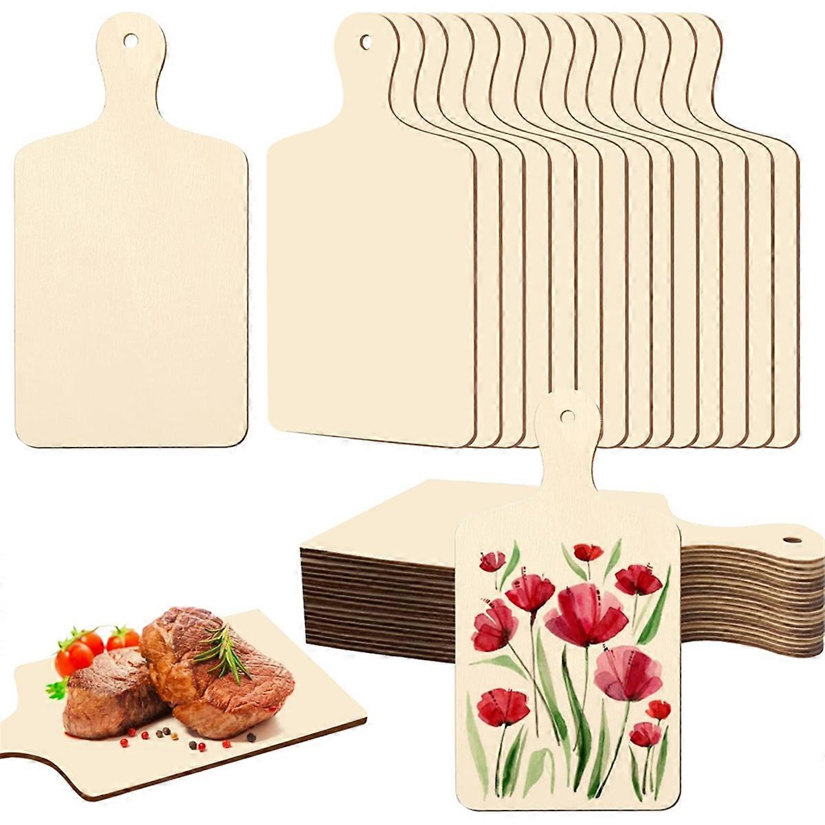 30 Pcs Mini Wooden Cutting Board for Crafts Small Charcuterie Boards Bulk with Handles for DIY Kitc