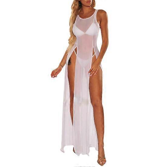 Swimsuit Cover Up Breathable See-through Mesh Solid Color Beach Cover Up for Swimming Pool
