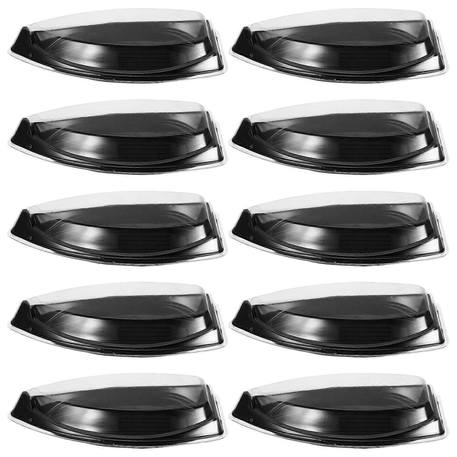 Black PET Japanese Style Sushi Boat Tray for Takeout Lightweight Portable and Versatile 10 Pieces