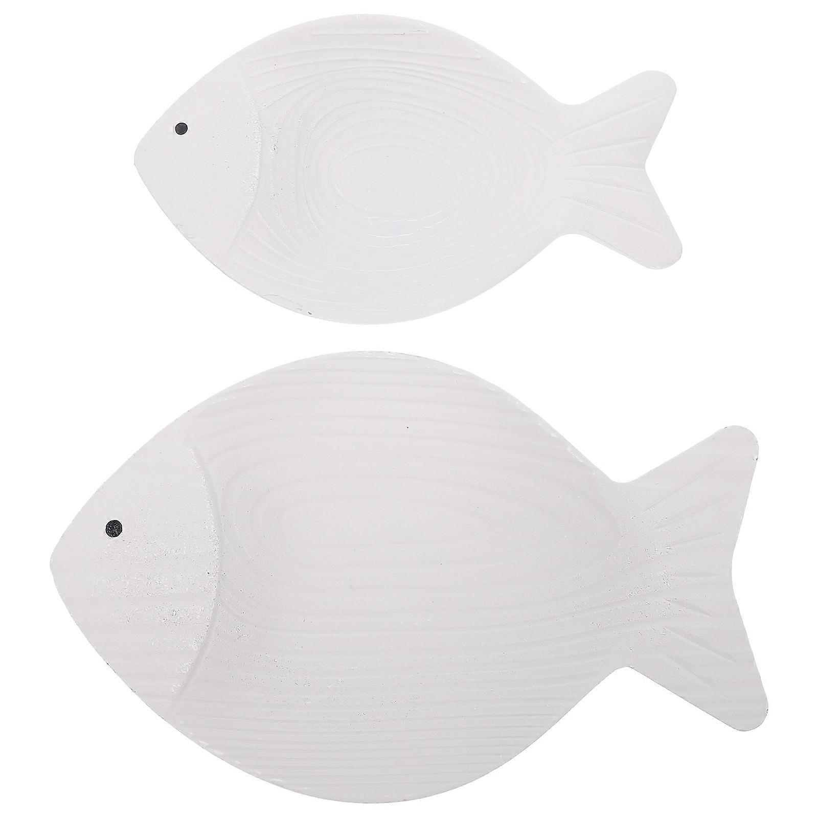 Wooden Fish Wall Decor for Decoration White Color Simple Rustic Style for Indoor Use 2 Pieces