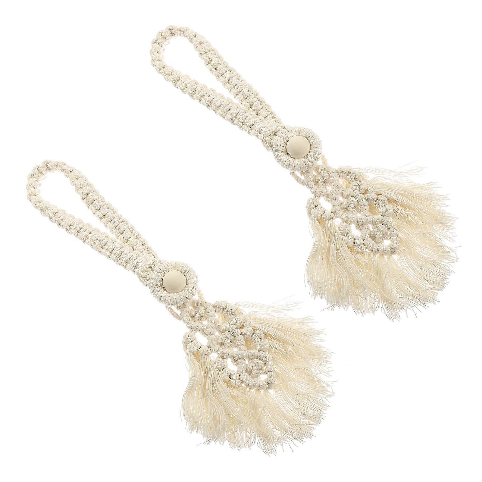 Khaki Cotton Rope Curtain Holders for Home Use 2pcs Elegant Simple Style Tiebacks