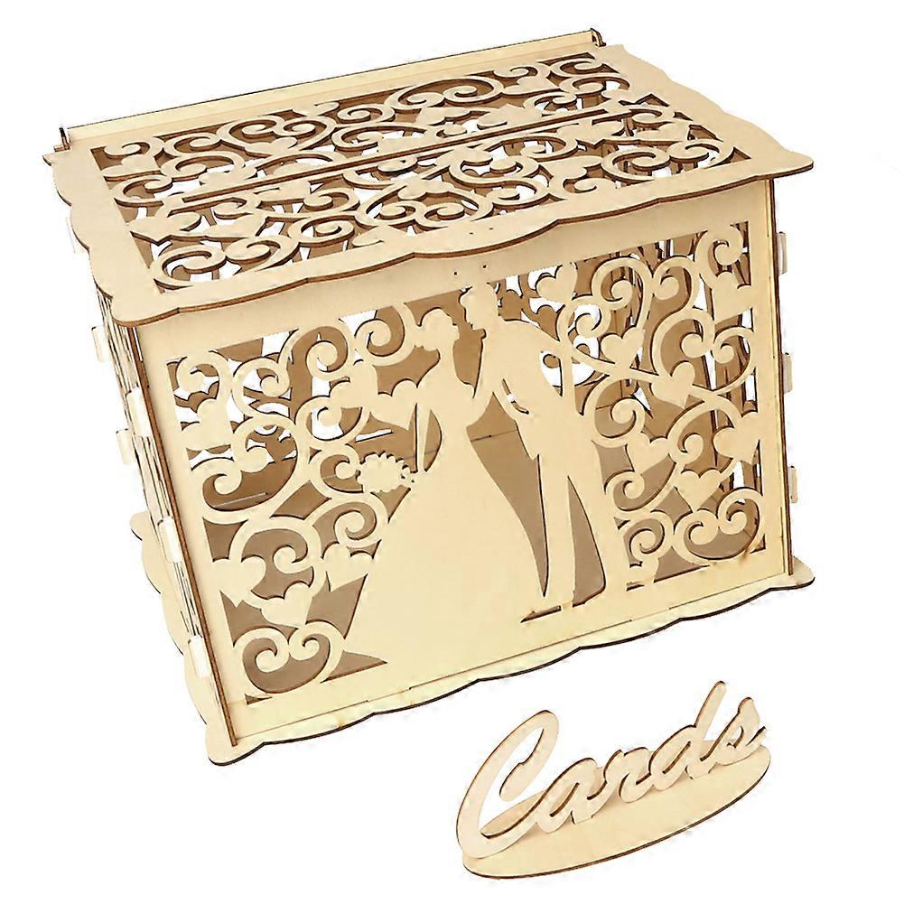 Wooden Wedding Gifts Card Boxes with Lock Mr. and Mrs. Couple Flower Pattern Card Envelope Sign Wooden Box DIY Rustic Wedding Supplies