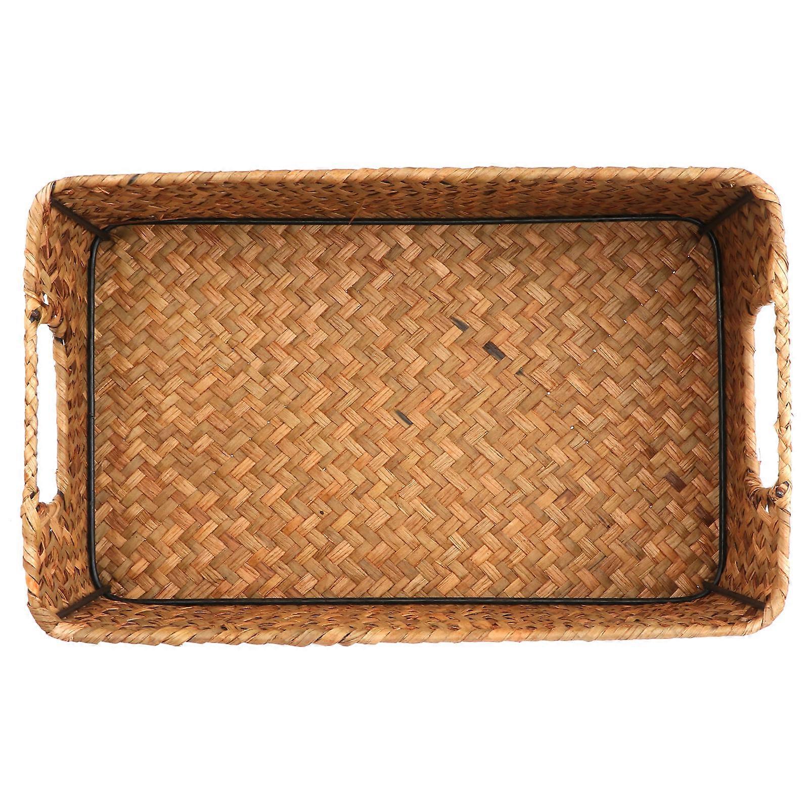 Natural Material Rectangular Storage Basket Organizer For Households 30X20X10CM Yellow 1Set