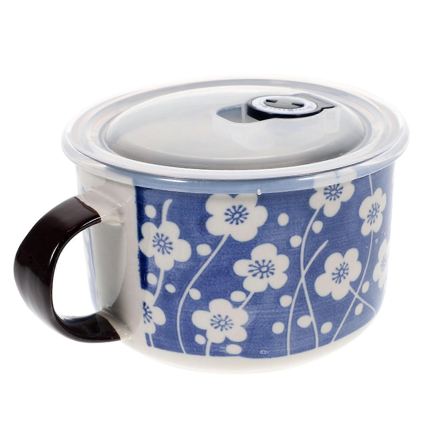 Ceramic Noodle Bowl With Lid For Home Use 5.31X5.31X3.14In Japanese Style Soup Holding 1 Set