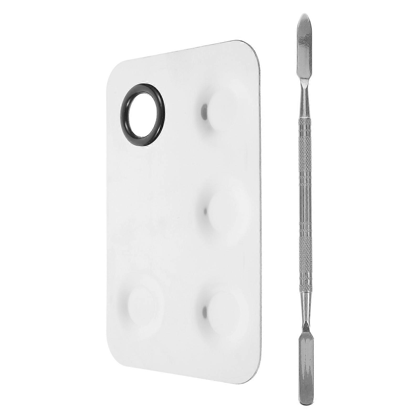Makeup Plate with Set Silver for Mixing Pigments and Creams Small Size