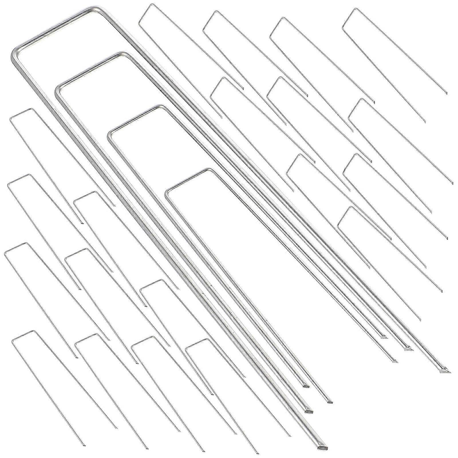 Gardening Stakes in Silver Color Simple to Use and Fix with 50 U Shape Steel Wire Stakes for