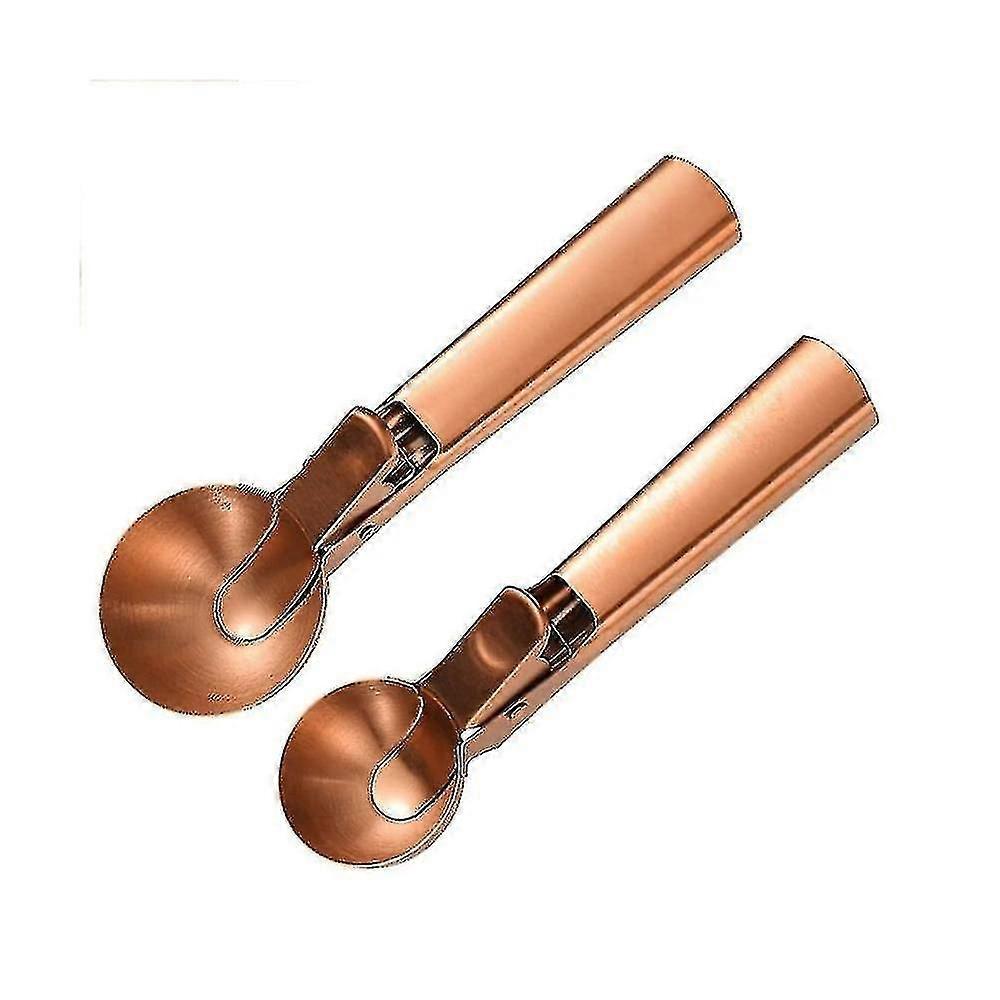 Ice Cream Scoop, 2pcs Stainless Steel Gold Cookie Scoop With Trigger Melon Baller Cones Spoon