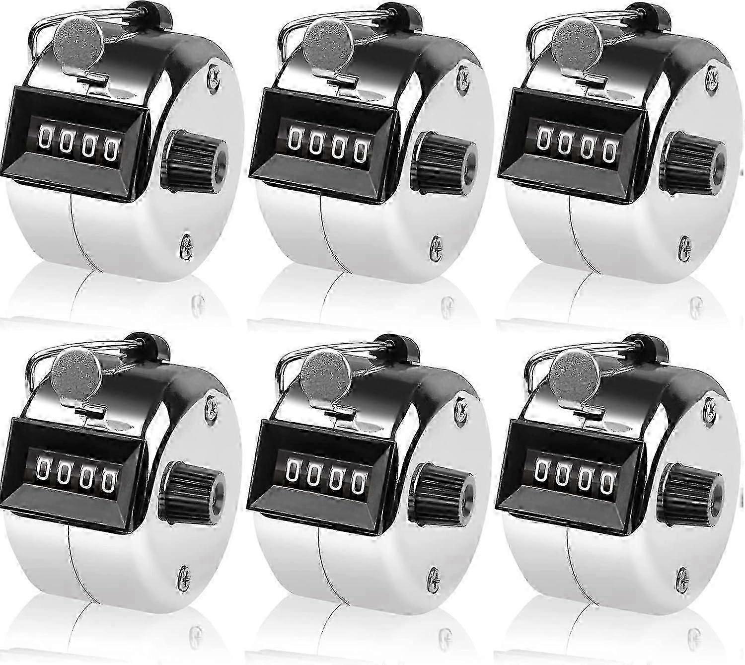 6 Pack Hand Tally Counter 4-Digit Lap Counter Clicker Handheld Mechanical Number Click Counters with Metal Finger Ring Hoop Holder Silver