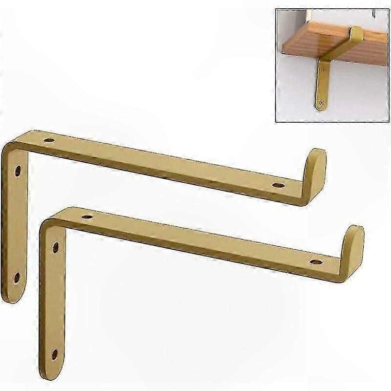 Golden Right Angle Shelf Bracket for Wall Mounting, Metal Floating Shelf Support with Screws for Home Decoration, 2 Pack