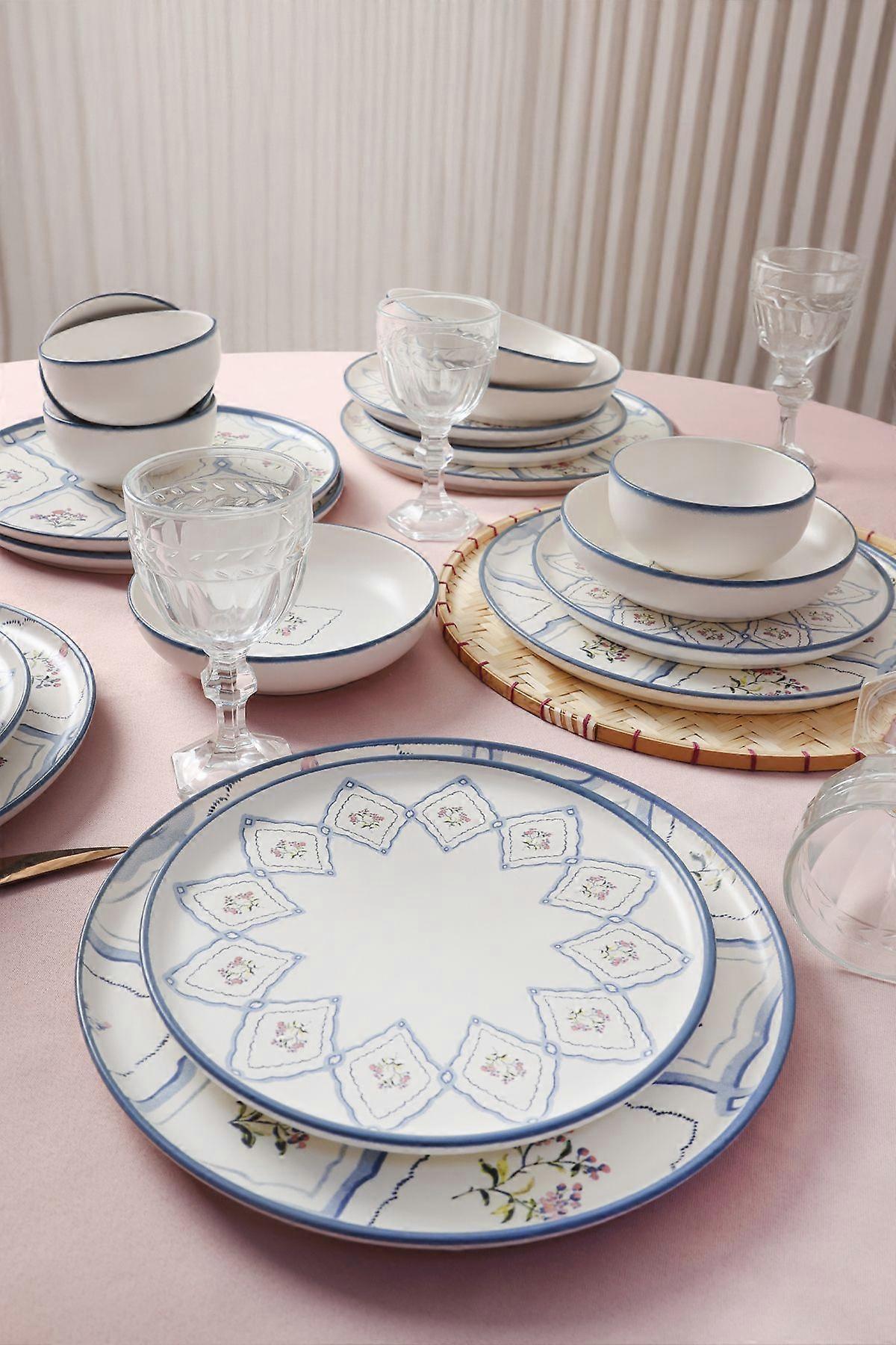 Keramika Dinnerware Set - Floral Waves - 24 pieces - 6 persons - Stoneware