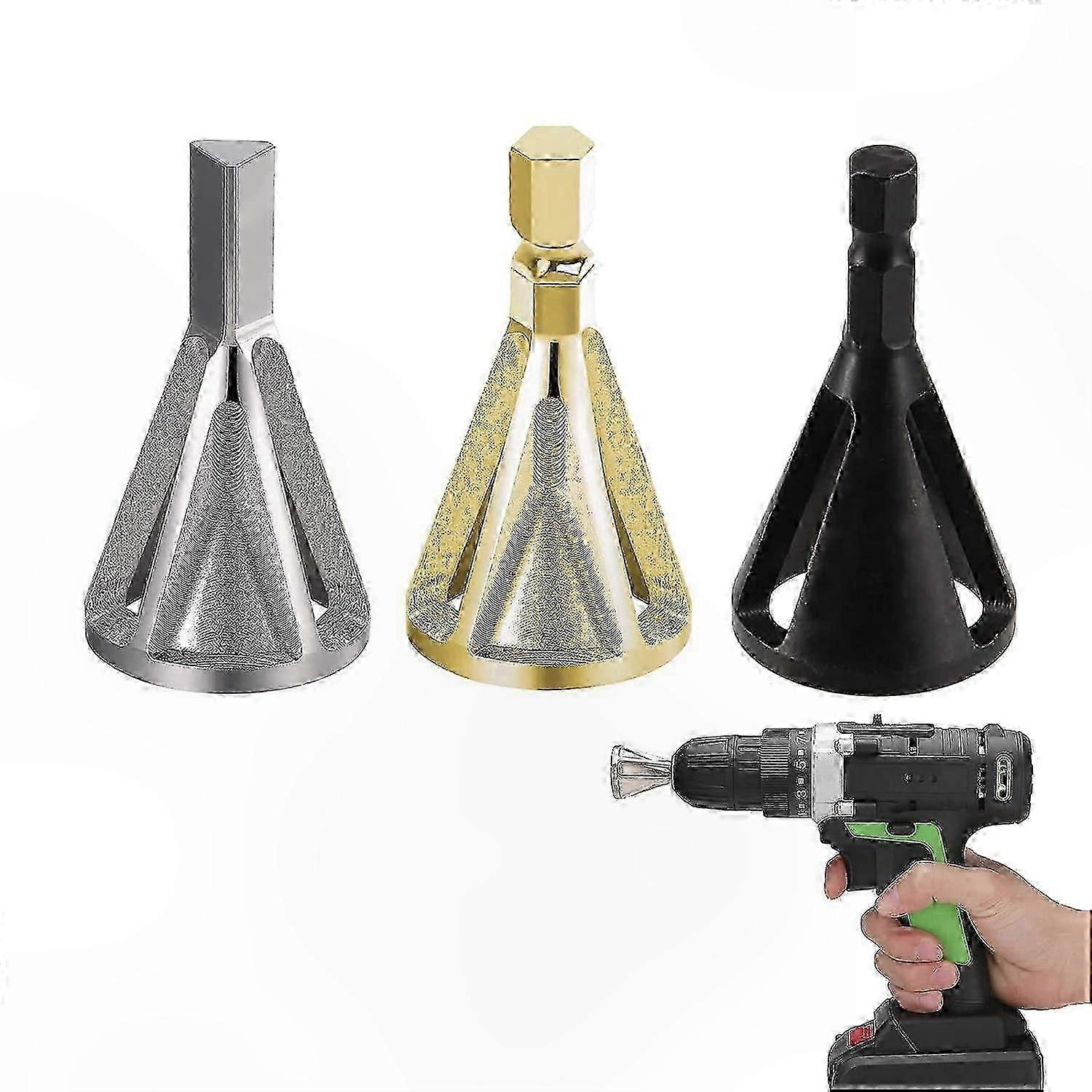 3-Piece Deburring Chamfer Tool Set for Drill Bits, External Hexa and Triangular Countersink Removal, Suitable for Various Materials