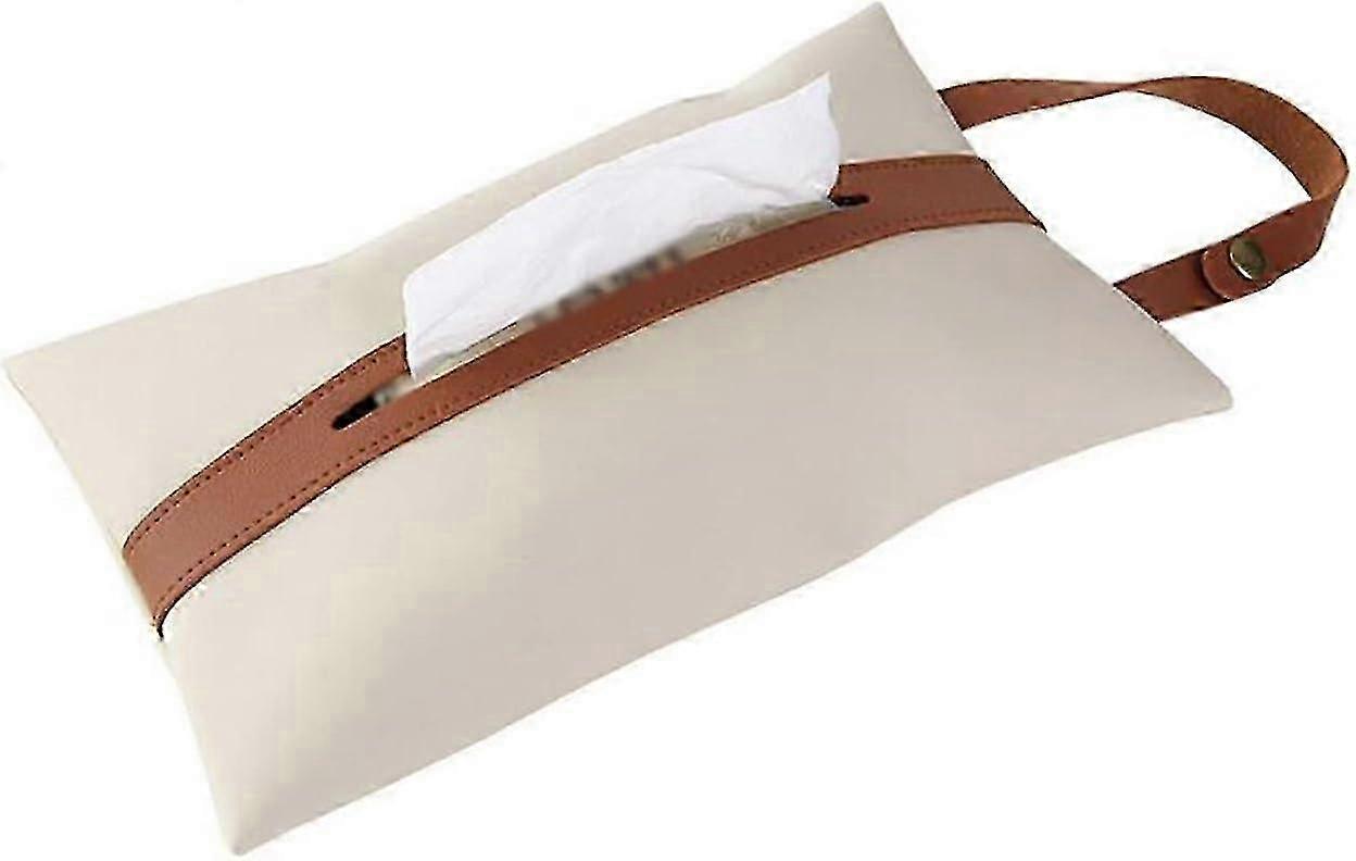(beige) 1pc Pu Leather Tissue Box Rectangular Tissue Organizer Holder Decorative