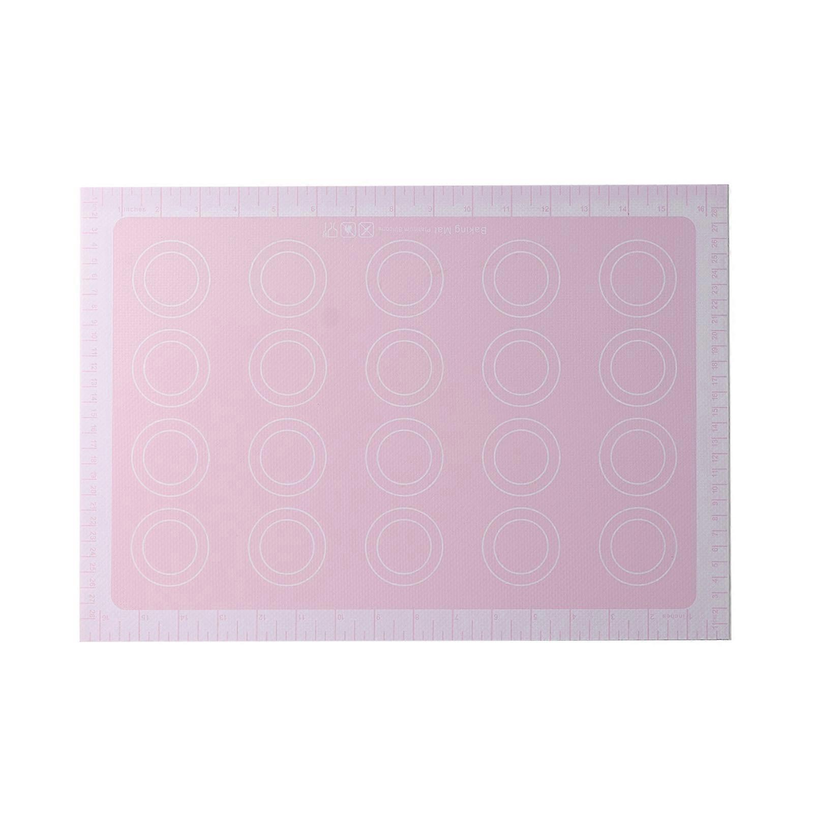 Silicone Macaroni Baking Mat, Non-Stick, Easy to Clean, Safe, with Scale for Bread, Cookies, Macaroni, Pink Background