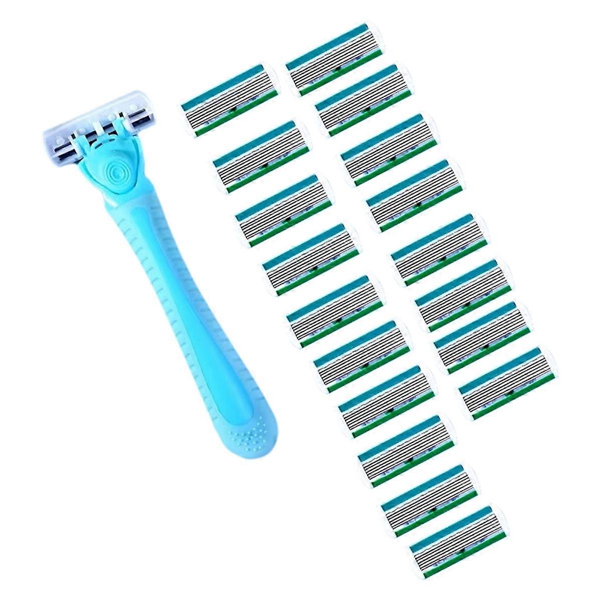 1 Handle + 18 Blades Women Stainless Steel Shaver Head Blue