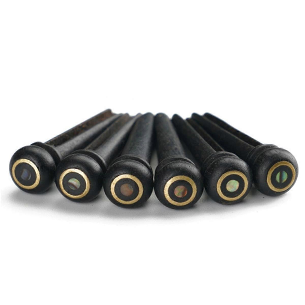 6st Ebenholts Gitarr Bridge Pins för 6 & 12 strängad akustisk gitarr fasta strängspikar