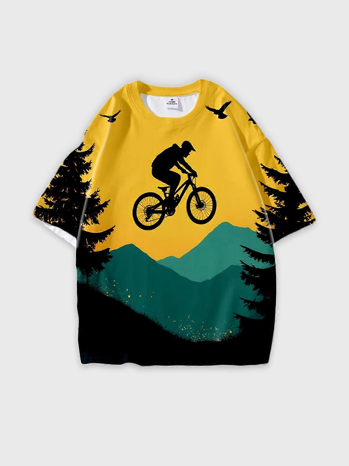 T-Shirt Round Neck, Loose Short Sleeve Pattern Graphic Tee, Unisex Summer Casual Top V3114