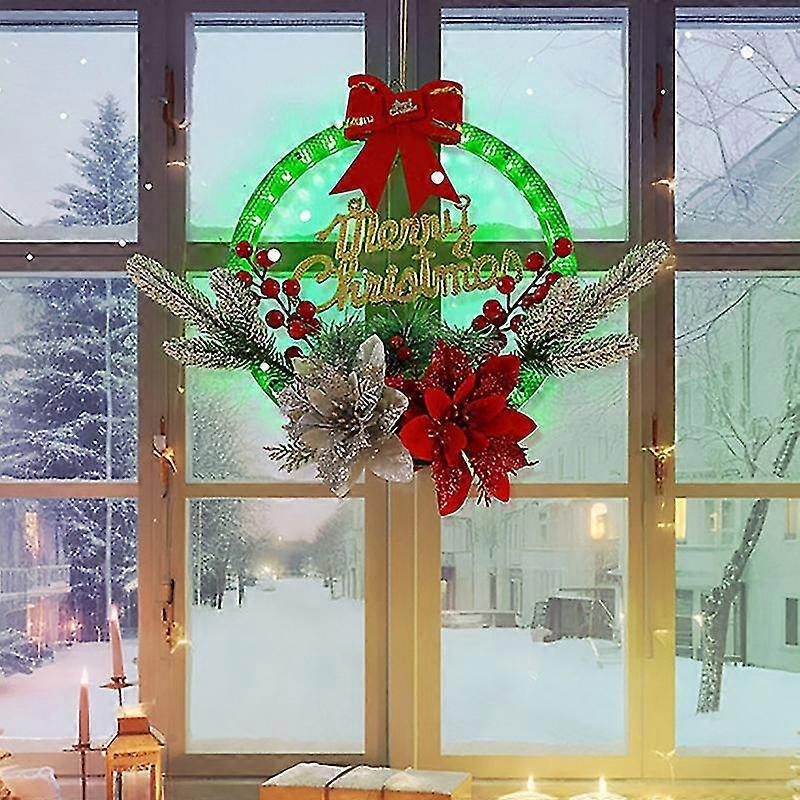 2025 Christmas Wreath With LED Lights Front Door Hanger Garlands Artificial Berries
