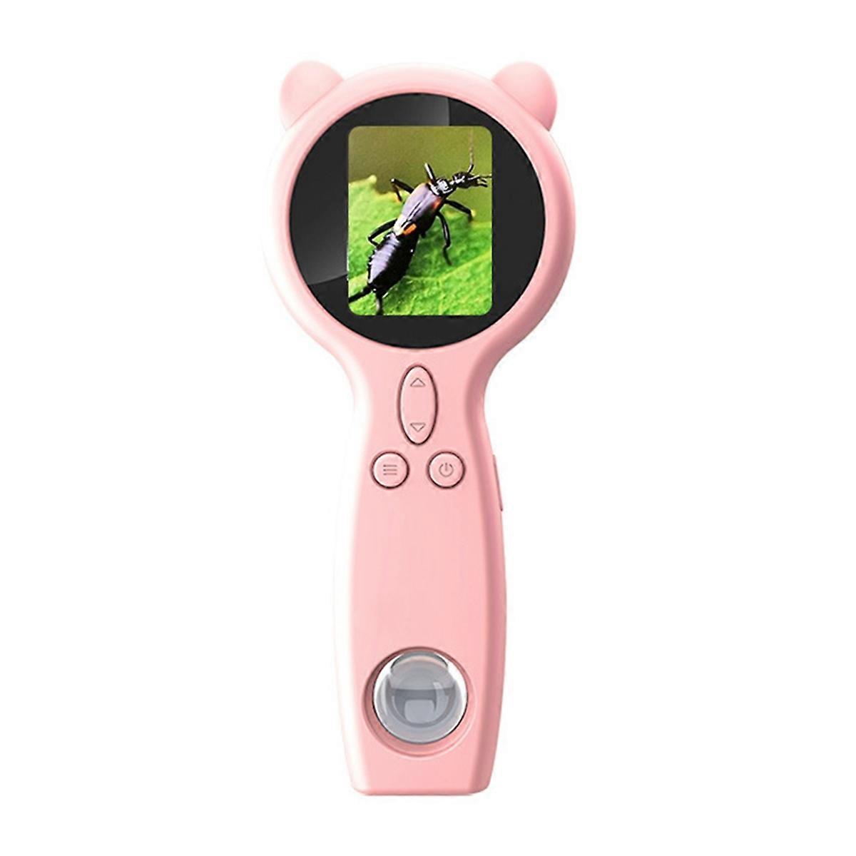 Hand Held Microscope HD Magnification Magnifier Two Lens Multi-Functional Magnifying Glass Support Photo Video Pink
