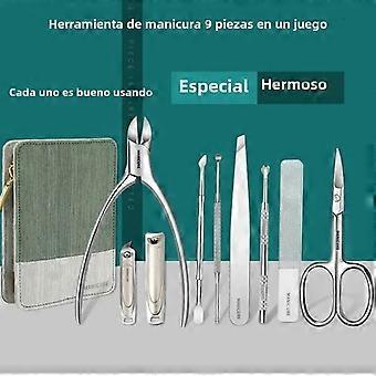 Nail and foot care set, 9-piece, compact and portable, made of stainless steel