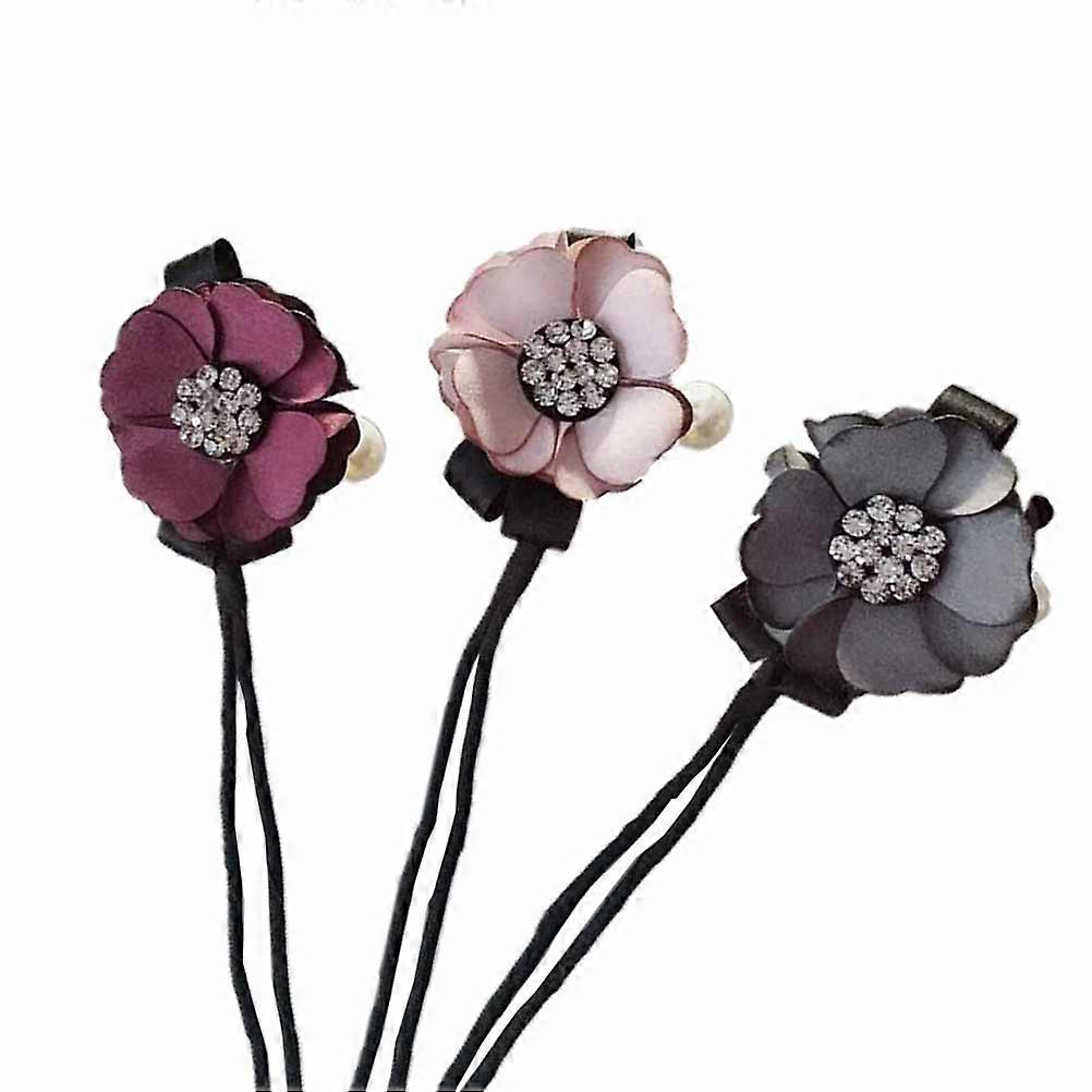Porte-queue de cheval Accessoire de coiffure Fixer des cheveux fins ou épais pour les filles Femmes Forme de fleur Rose Gris Rouge 3Pack
