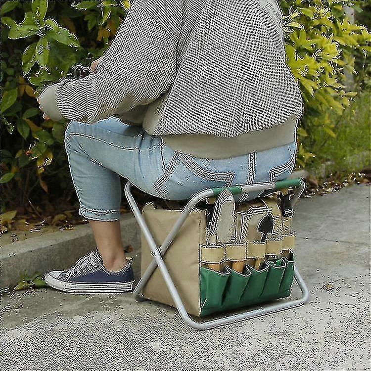 Garden Tool Stool, With 6 Diy Manual Multi-function Tool Sets, With Folding Chair Seat And Garden St