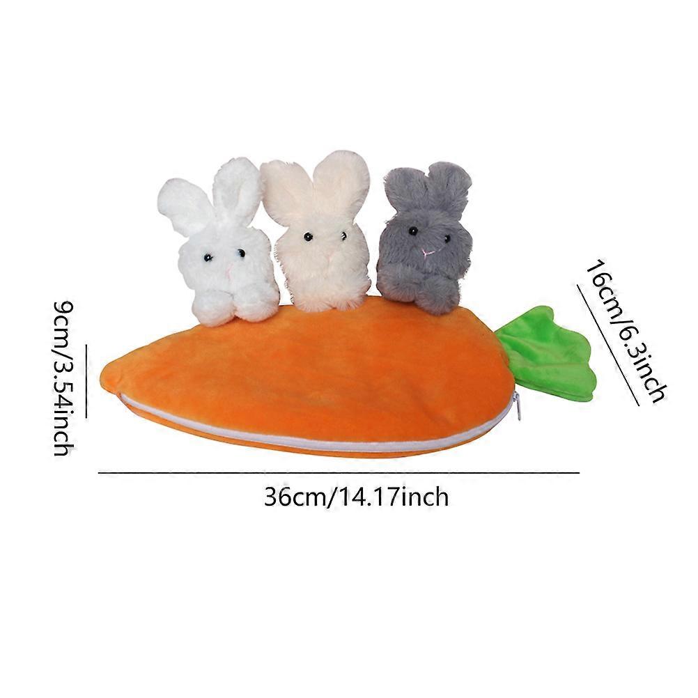Cute Plush Rabbit Dolls Set 3 Bunnies in Carrot Pouch 36x16cm