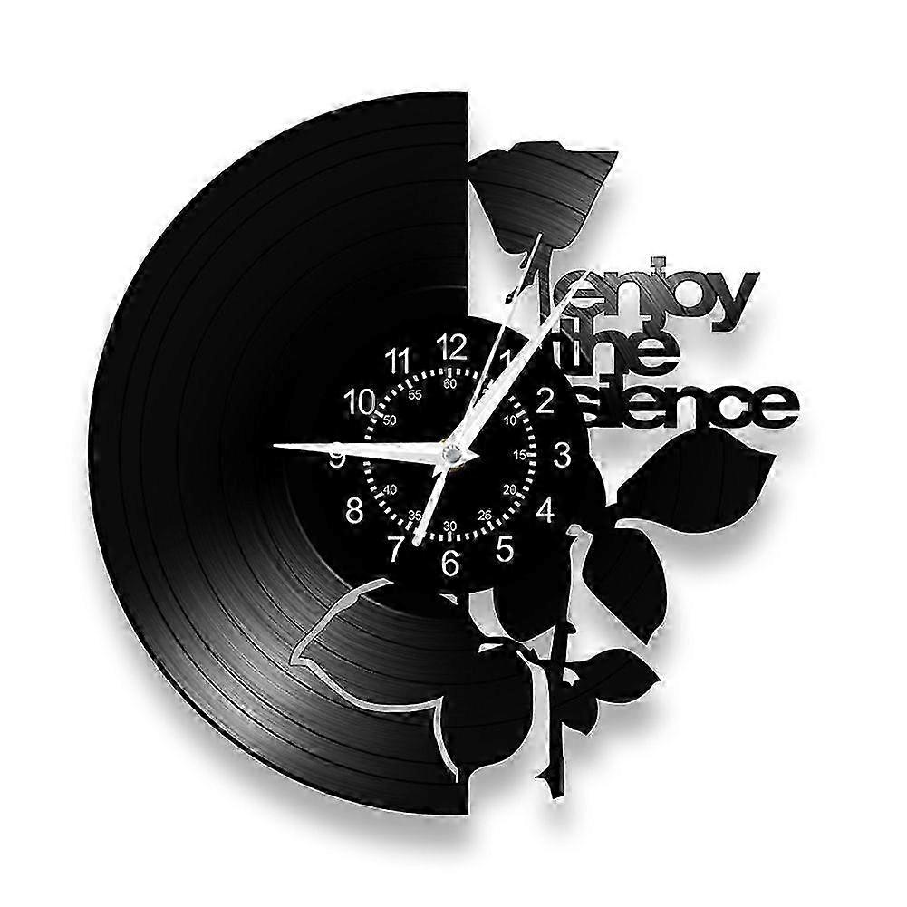 Vinyl Record Design Wall Clock with Silent Quartz Mechanism & Rose Artwork - Inspirational Lyrics Clock for Your Home