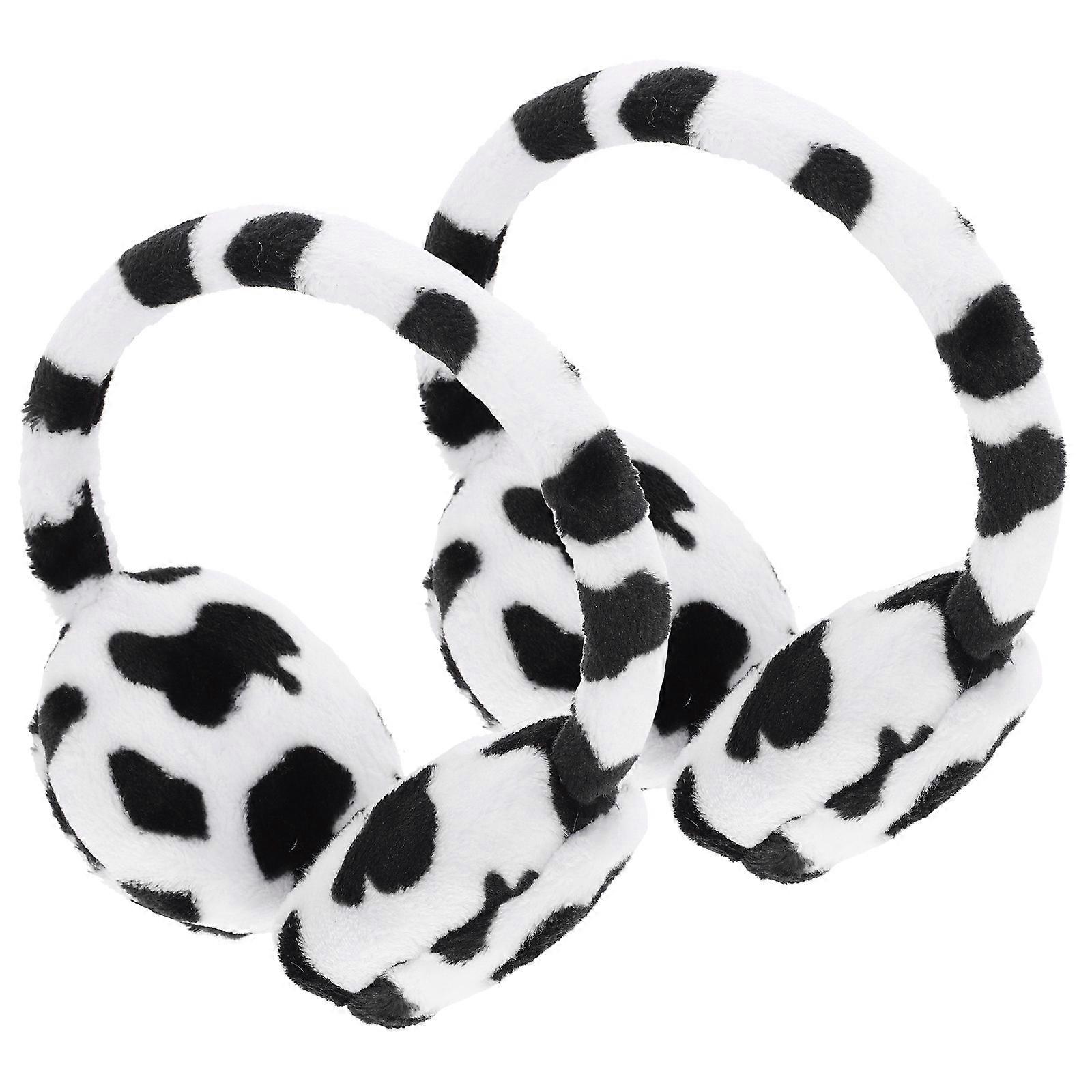 2Pcs Earmuffs Warm Ear Protection For Women In Cold Weather With Adjustable Design And Cow Pattern