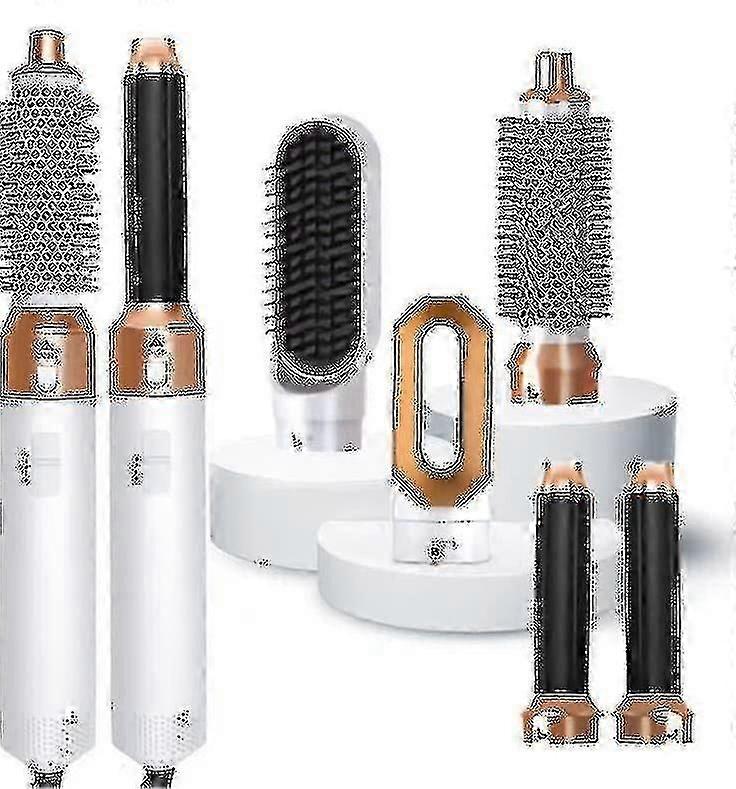 5-in-1ヘアスタイラー:ホットエアブラシ、ヘアドライヤー、ストレートヘアラッパー付きエアラップエアスタイラー(ホワイトゴールド)