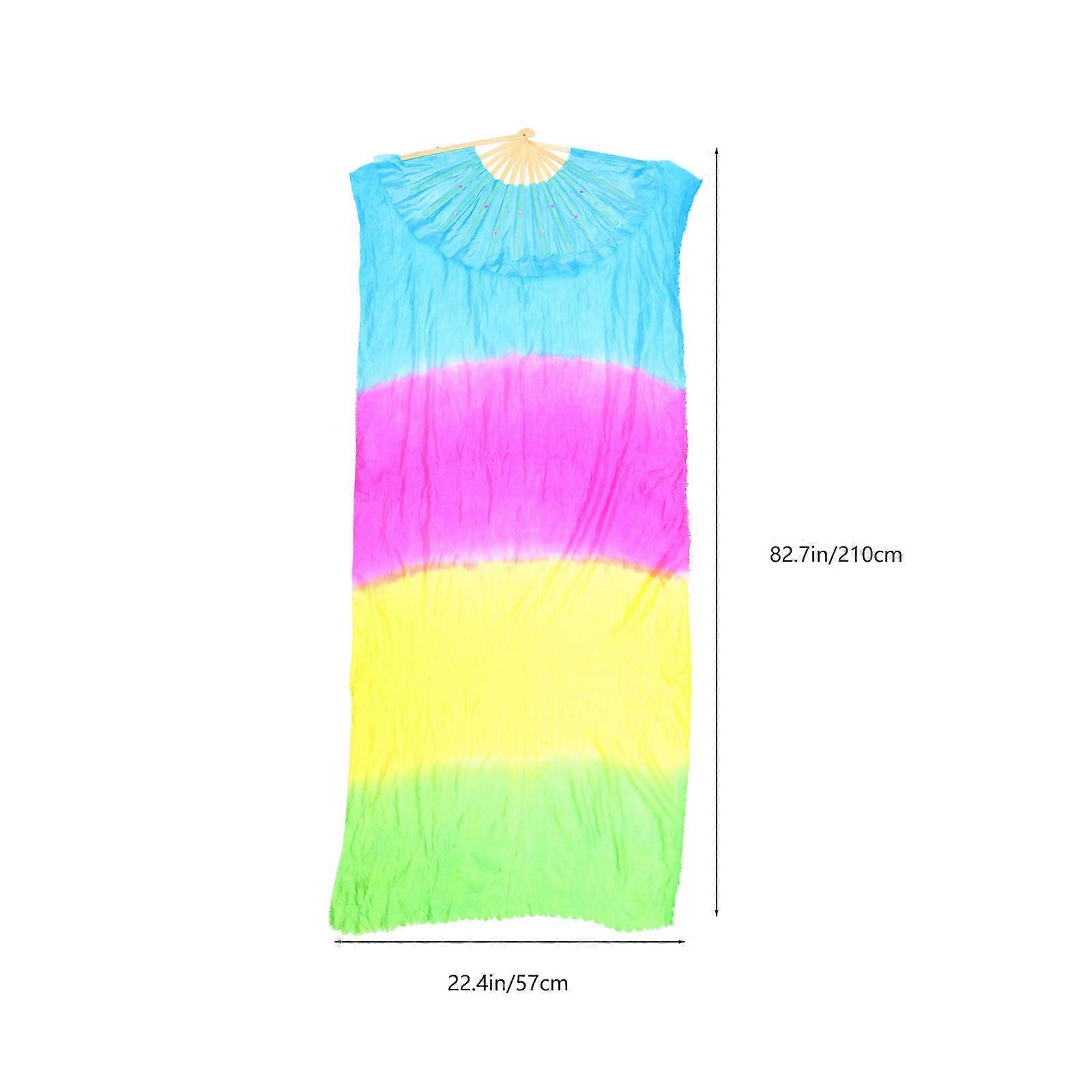 Color Gradient Fabric Hand Fan for Ethnic Dance Multi Silk and Bamboo Material Easy to Fold Unfold Function 1Pcs