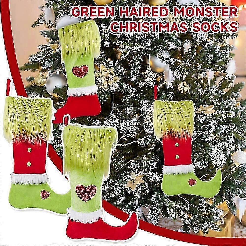The Grinch Elf Christmas Stocking Tree Hanging Decorations Socks Gifts Bags Xmas Party Home Ornament